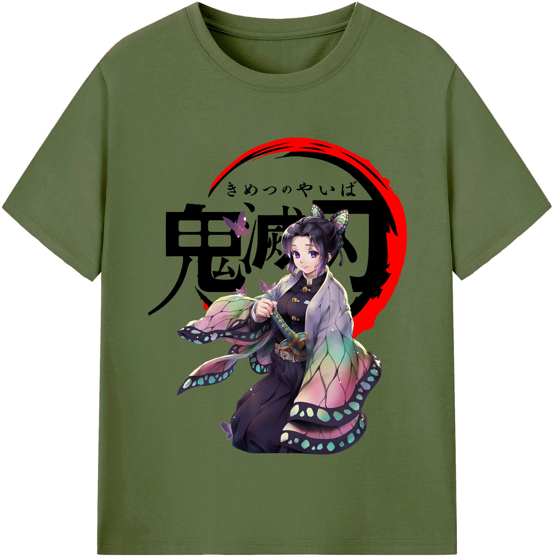 （画像用） 鬼滅の刃（きめつのやいば）蟲柱-胡蝶 しのぶ／こちょう しのぶ Kochou Shinobu 綿100％半袖Tシャツ（フロントプリント）